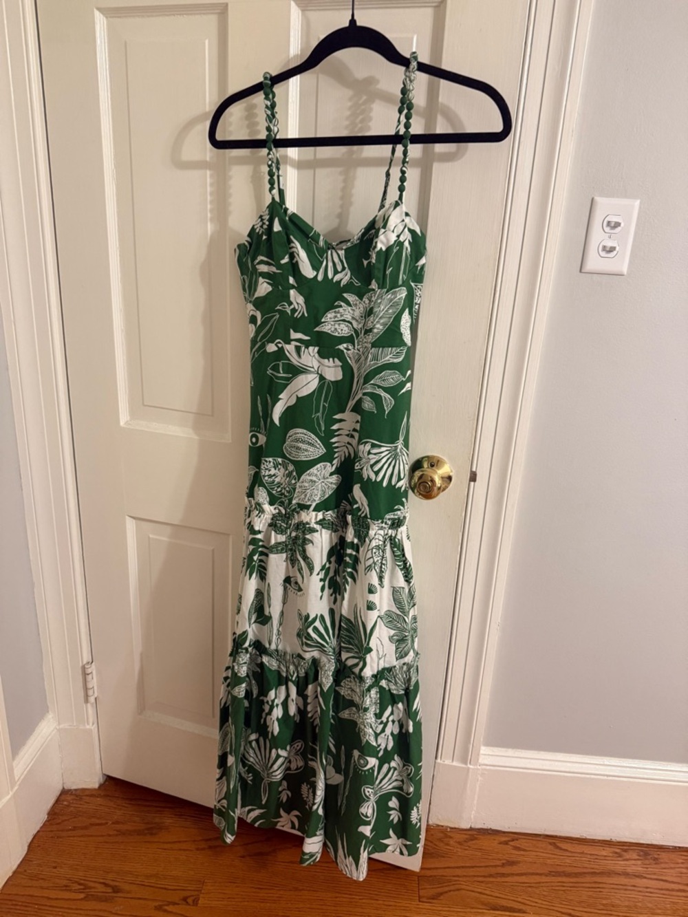 FARM Rio Green & White Tropical Tiered Maxi Dress
